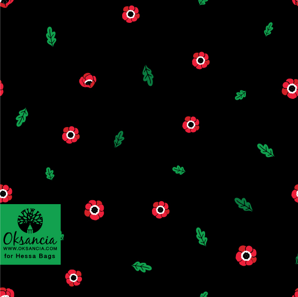 Poppy vector repeat pattern by Oksancia for Hessa Bags
