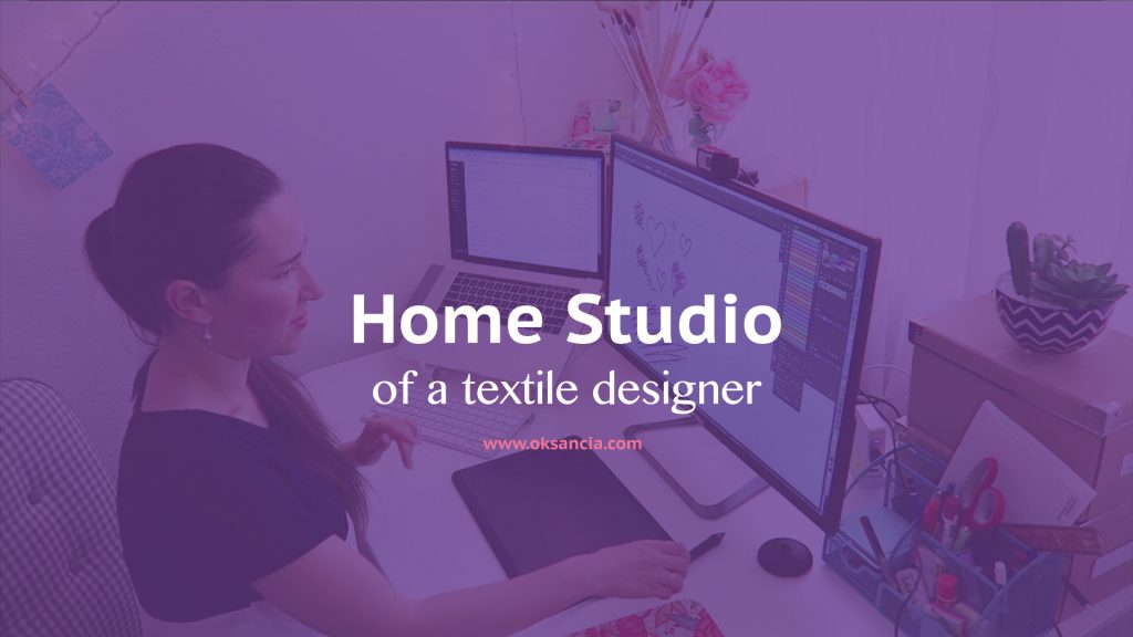 How to build a home studio for digital surface pattern designers. Designer desk tour 2018 by Oksancia