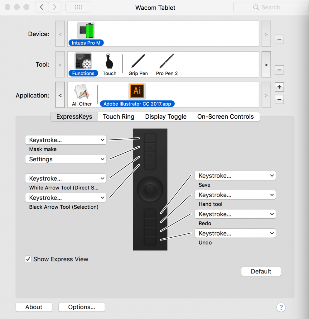 Buttons settings. Monitor layout and mapping settings. How to set up buttons on a graphics pen tablet for Adobe Illustrator. Wacom Intuos Pro tablet.