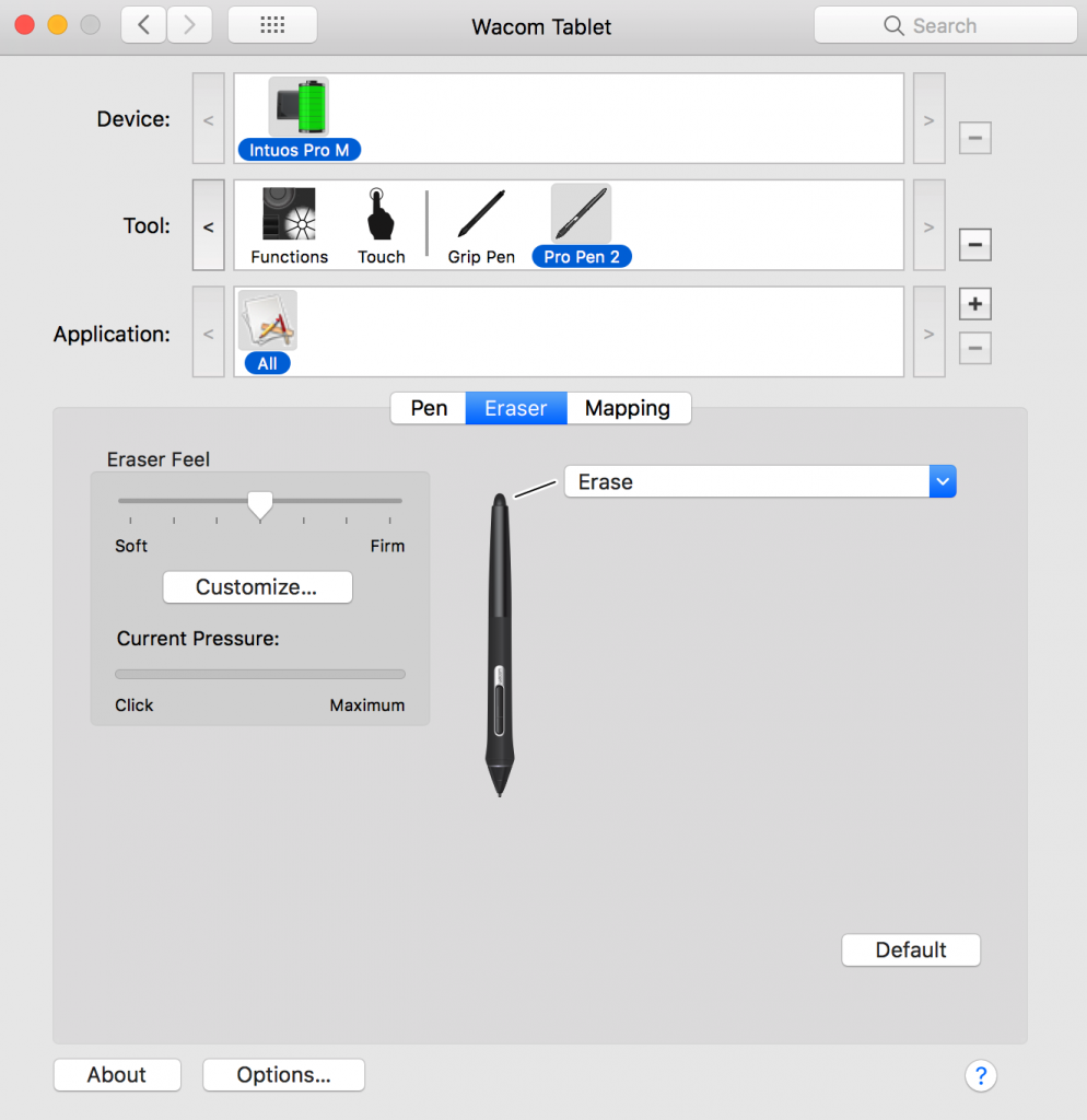 Pen eraser settings. Monitor layout and mapping settings. How to set up buttons on a graphics pen tablet for Adobe Illustrator. Wacom Intuos Pro tablet.
