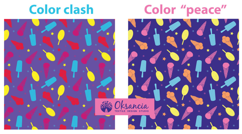 Ice cream patterns side-by-side comparison color clash