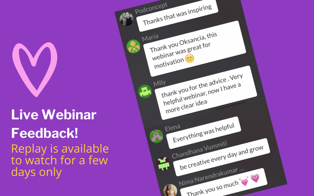 Replay live webinar with feedback screenshots oksancia