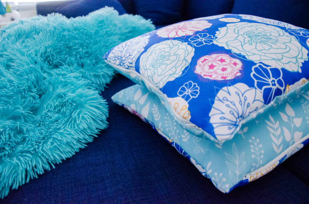 Blue floral throw pillows design by Oksancia zazzle