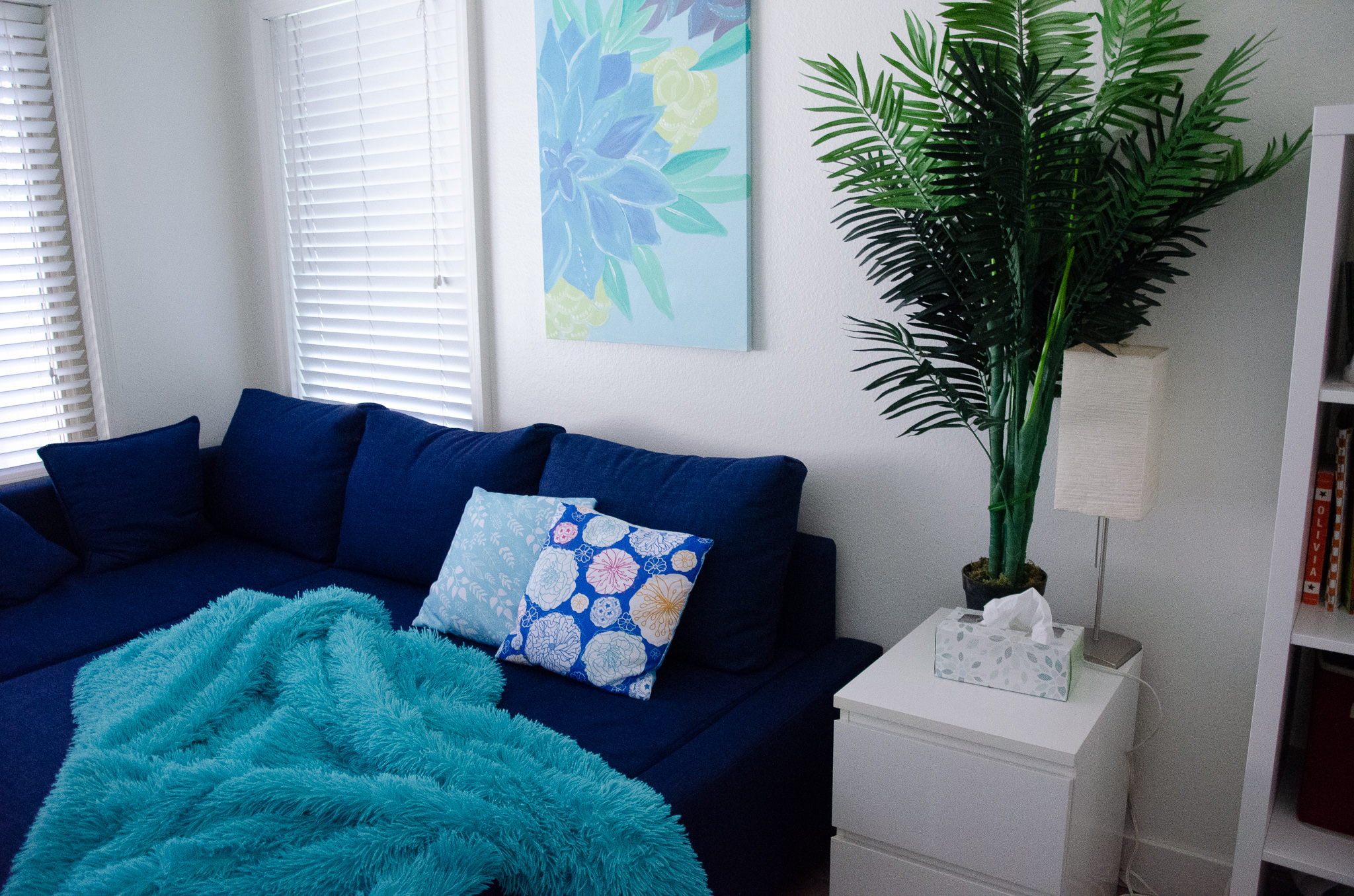 Blue floral throw pillows design by Oksancia zazzle living room