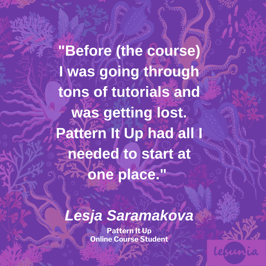 Testimonial Pattern It Up Lesja Saramakova PIU student portrait with fabric (1)