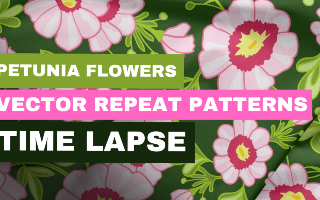 Time lapse pink petunia flowers vector repeat pattern Spoonflower fabric collection in Adobe Illustrator